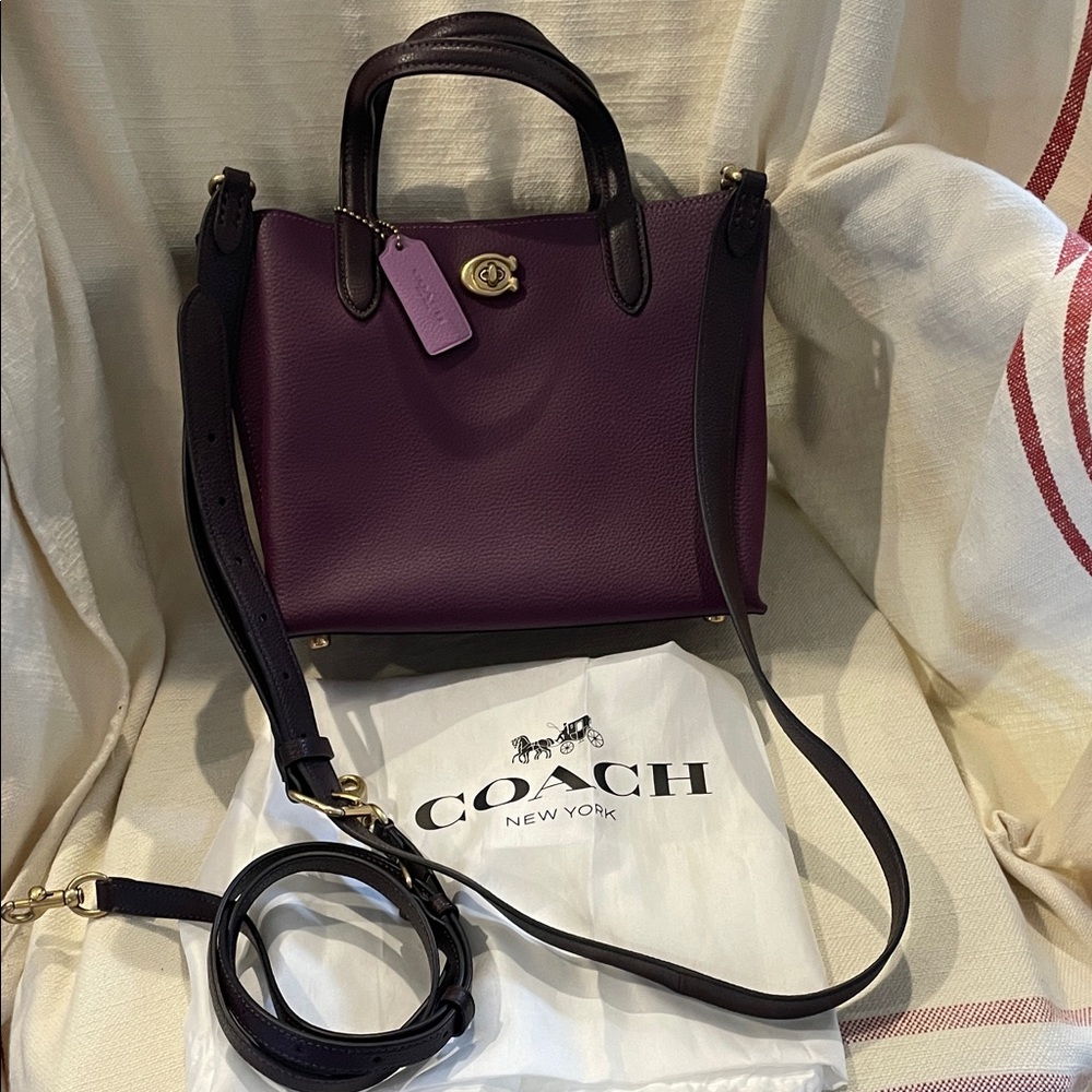 Coach Purple Leather Satchel with Removable Strap